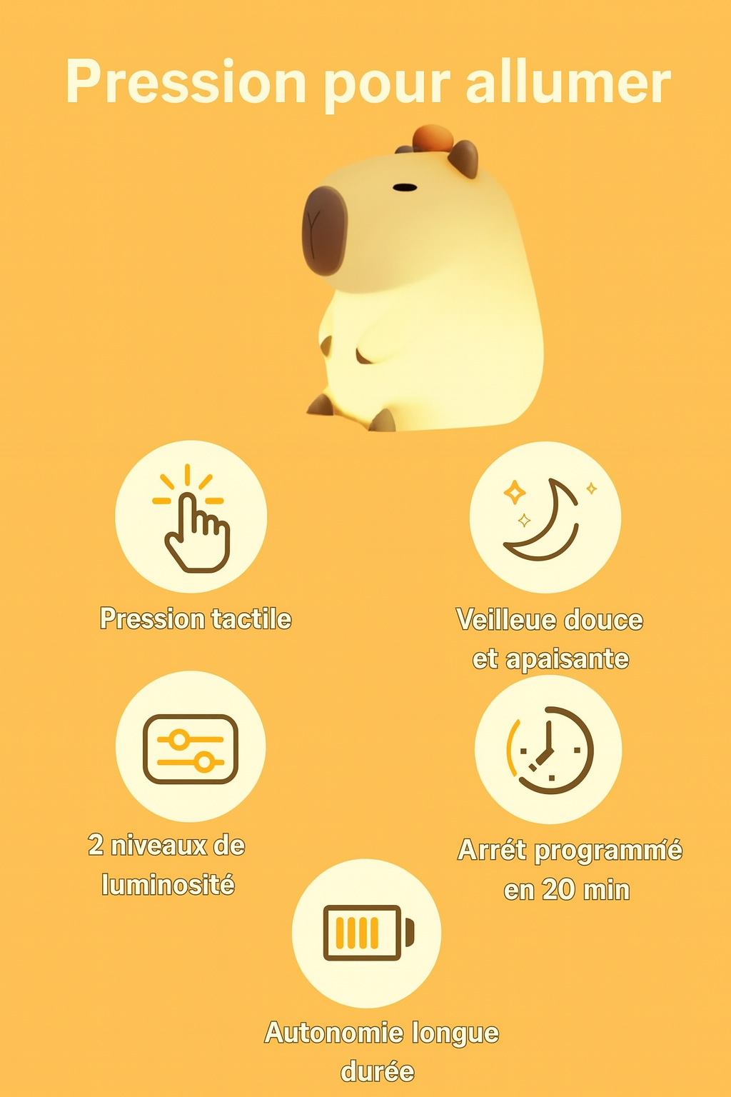 🌙 Capybara lumineux en silicone – Veilleuse kawaii et cadeau réconfortant